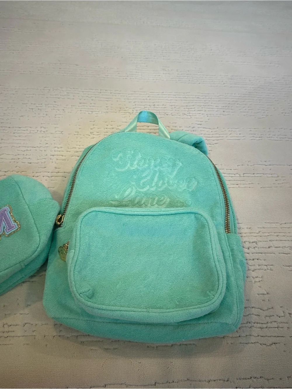 Stoney Clover Lane Mint Green Plush Backpack & Swim Pouch Set